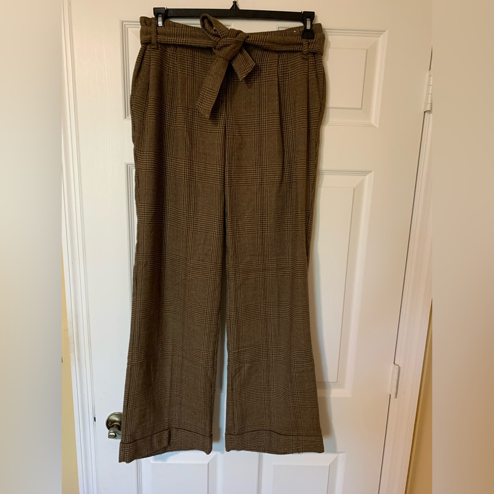 New York & Company Stretch Brown Tie Waist Belt Wide Leg Pants Size 2‎